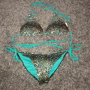 Teal leopard print string bikini